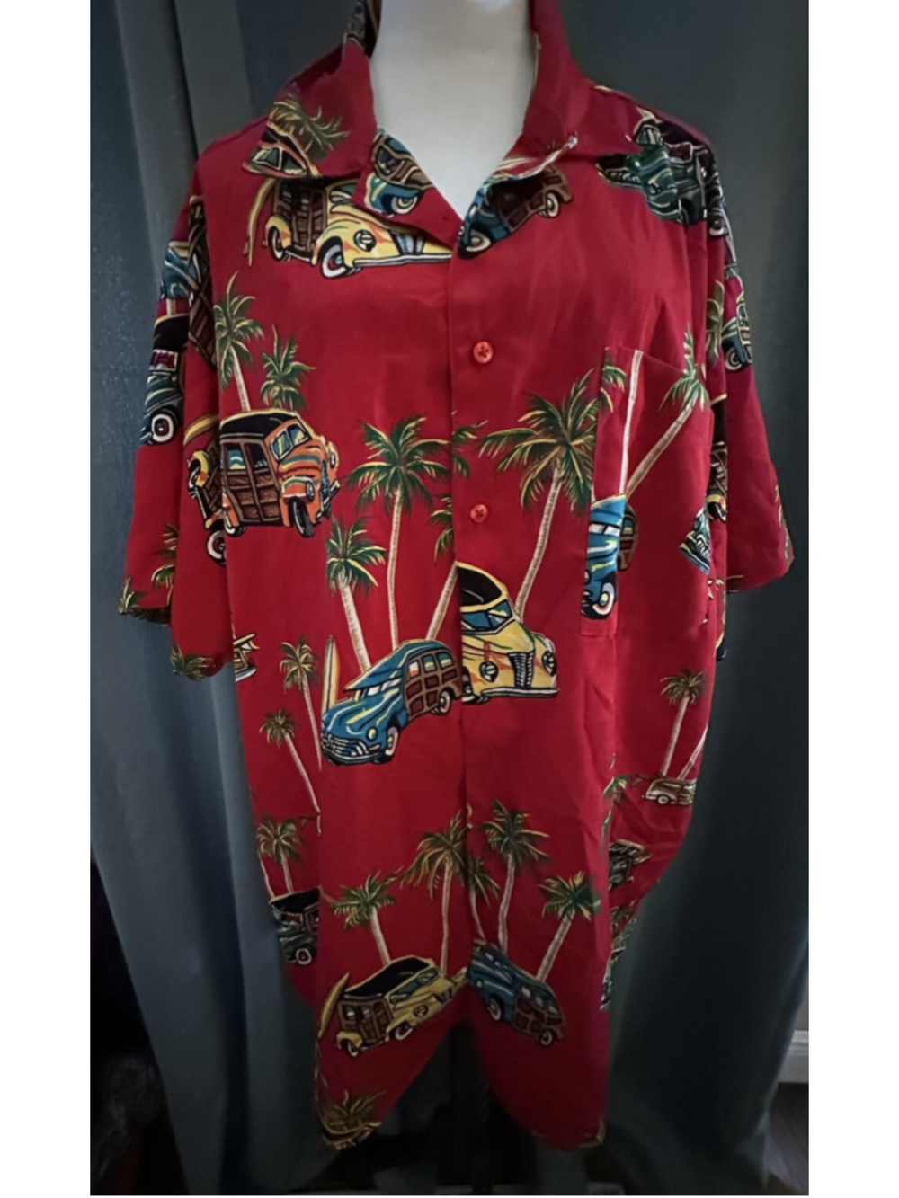 Profile Hawaiian Shirt 4XT Woody Wagon Cars Surfboards Palms Red Polyester